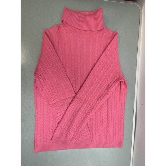 CHARTER CLUB  2 Ply 100% Cashmere Cable Knit Sweater Turtleneck Pink Size Medium - Picture 4 of 14
